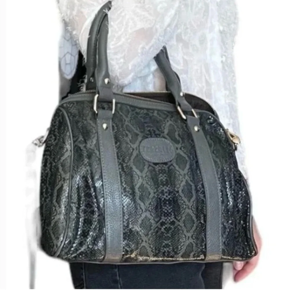 Terzetto Gray Leather Snake Satchel NWOT